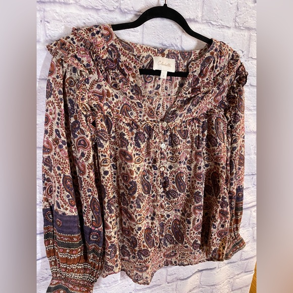 Cleobella Paisley Print Ruffle Blouse Boho Purple & Pink Size S - Picture 2 of 7